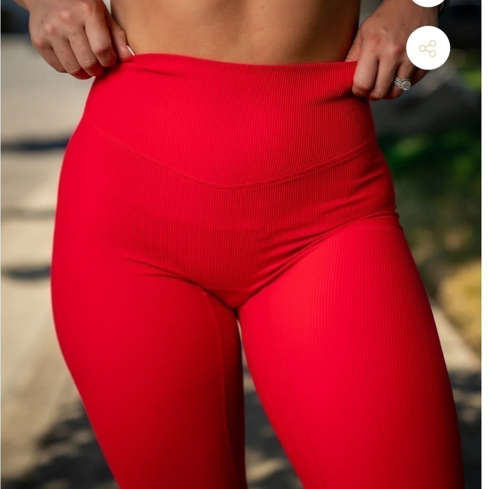 Til You Collapse Ribbed Classic Leggings - Red Medium workout gym Athleisure